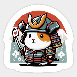 Kawaii Samurai Animal Hamster with Katana Cute Love Japanese Background Fuji Mount Sticker